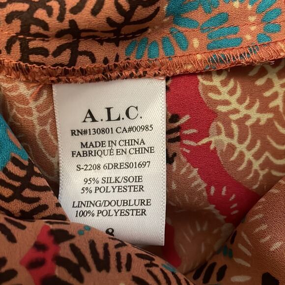 ALC Long Sleeve Silk Mini Dress V Neck Cinched Waist - Picture 6 of 9